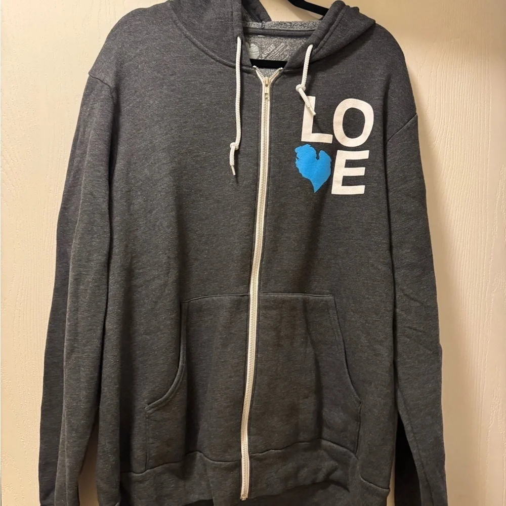 Gray Zip-Up Hoodie with Love Michigan Graphic - Picture 1 of 9